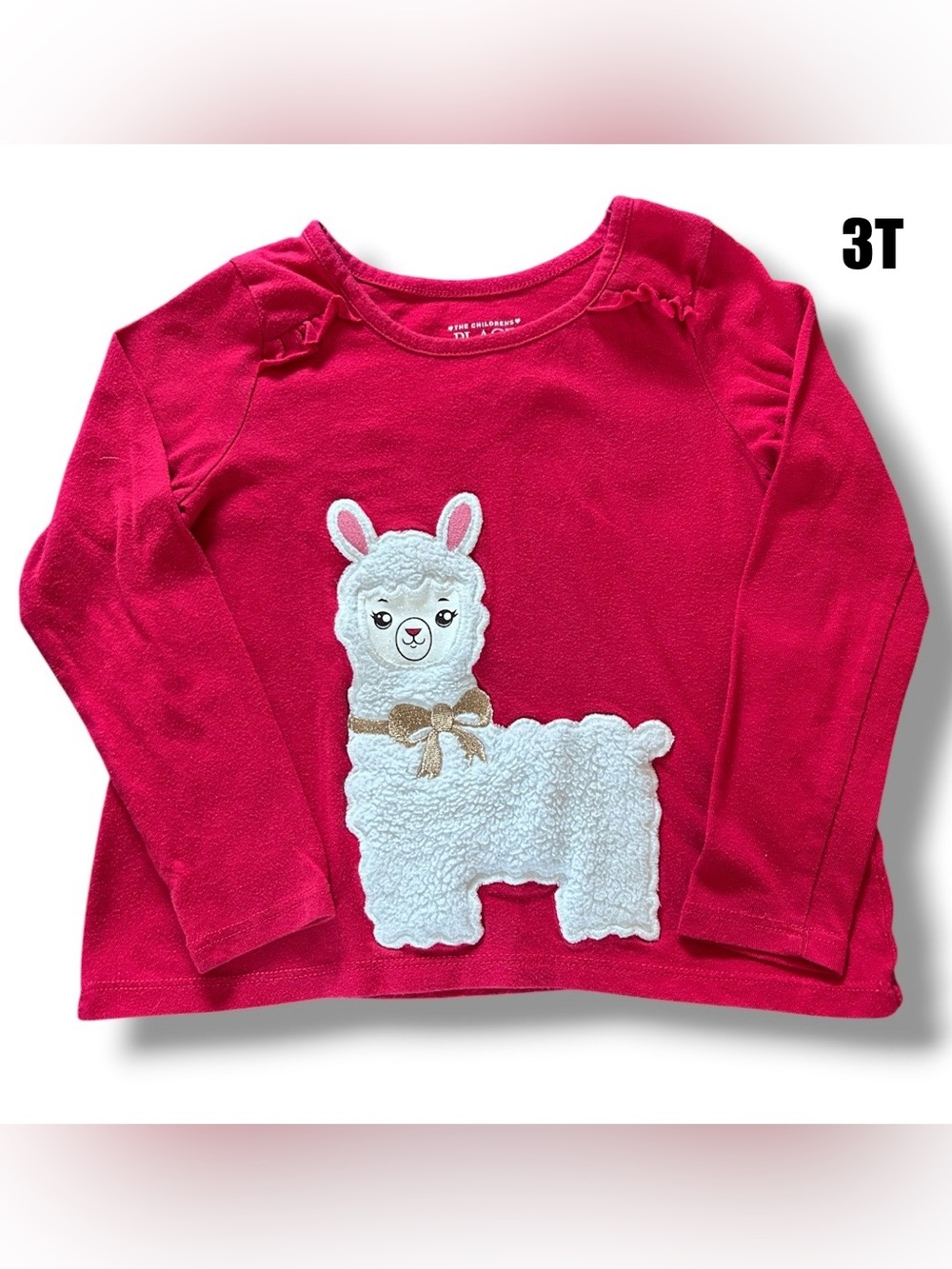 The Children's Place Girls' Red Llama Applique Long Sleeve Top size 3T.